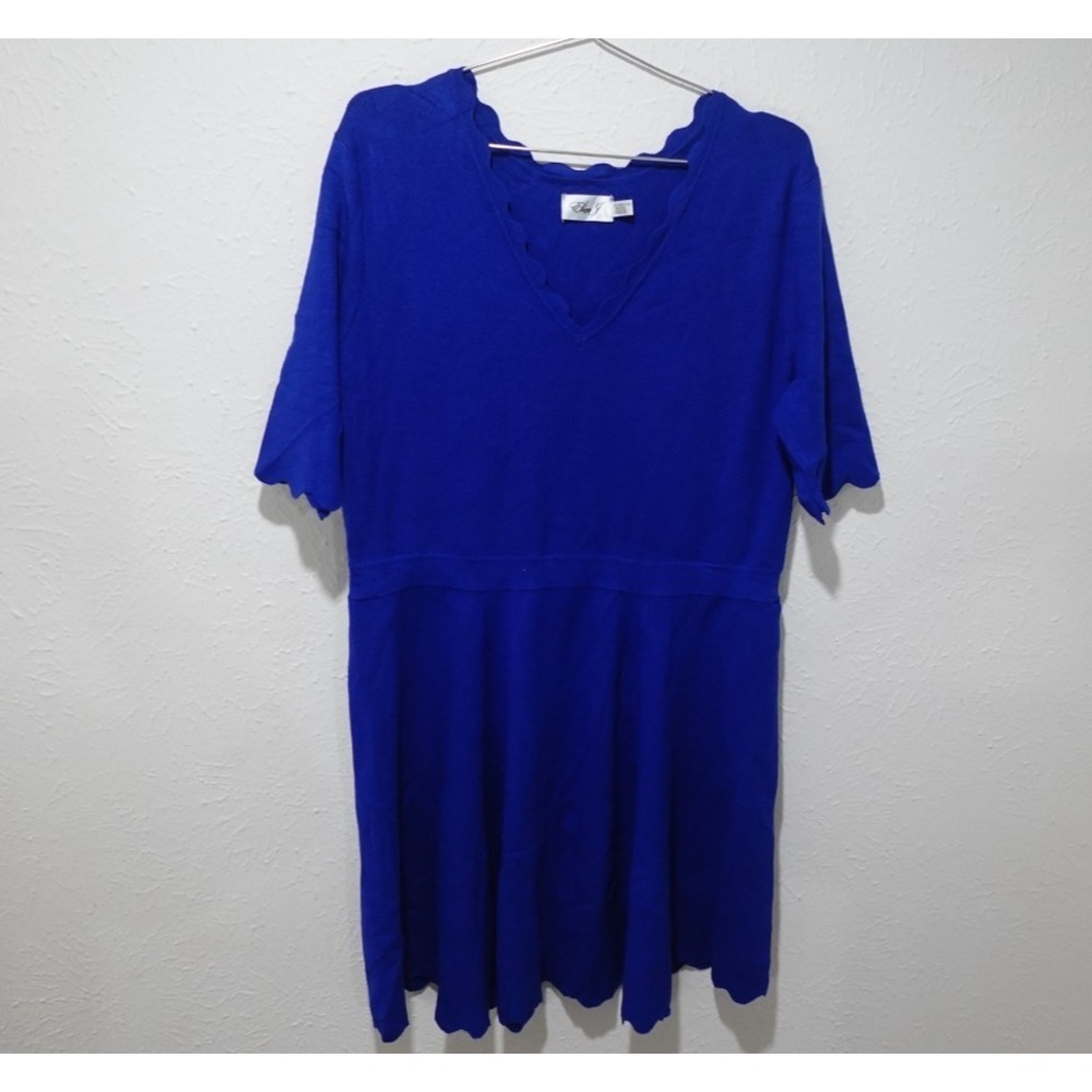 Eliza J Cobalt Blue Scalloped Hem Fit & Flare Knitted Sweater Dress Sz XXL